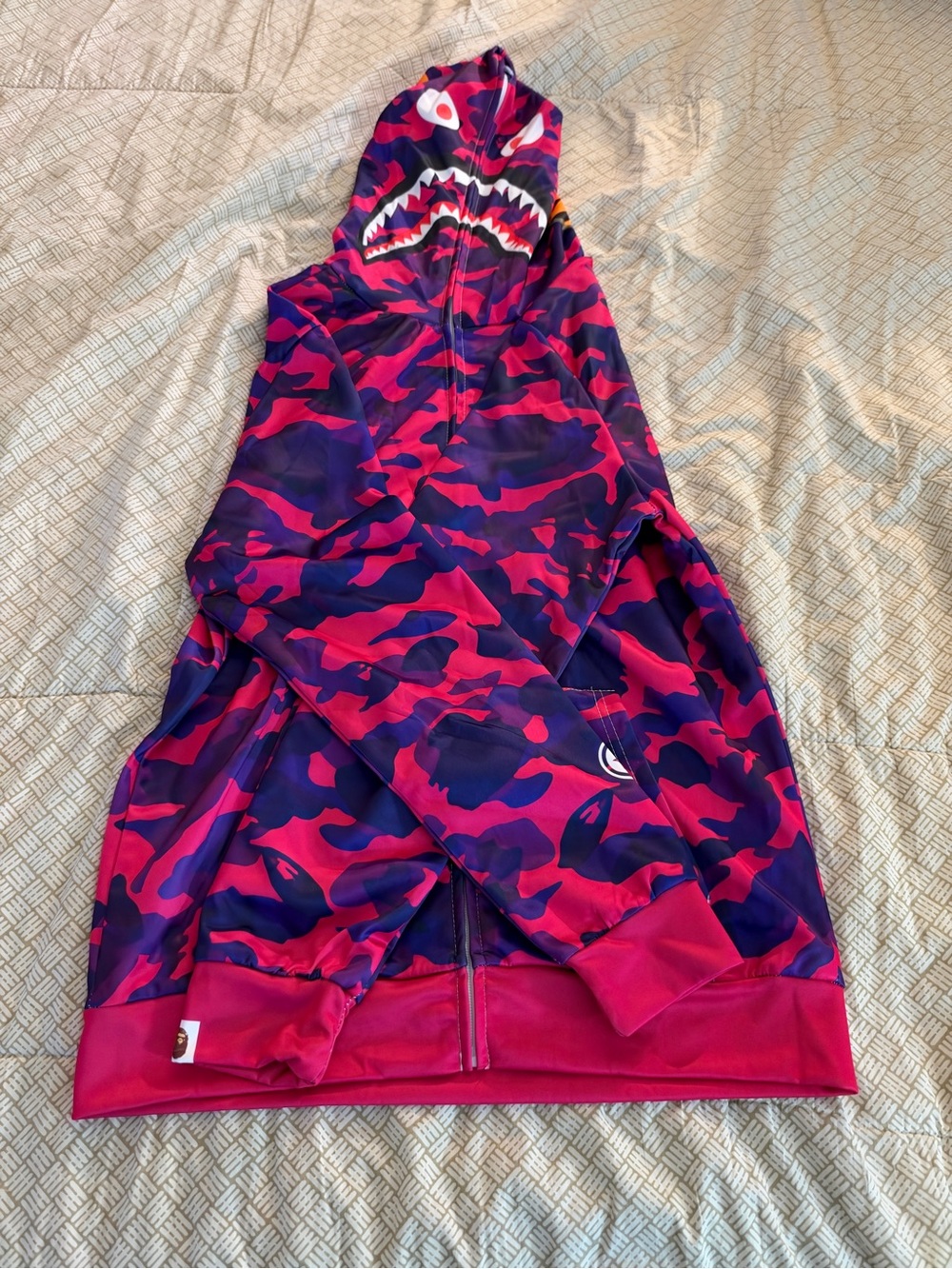 Mens Pink & Purple Camo Shark-Print Zip Hoodie BAPE